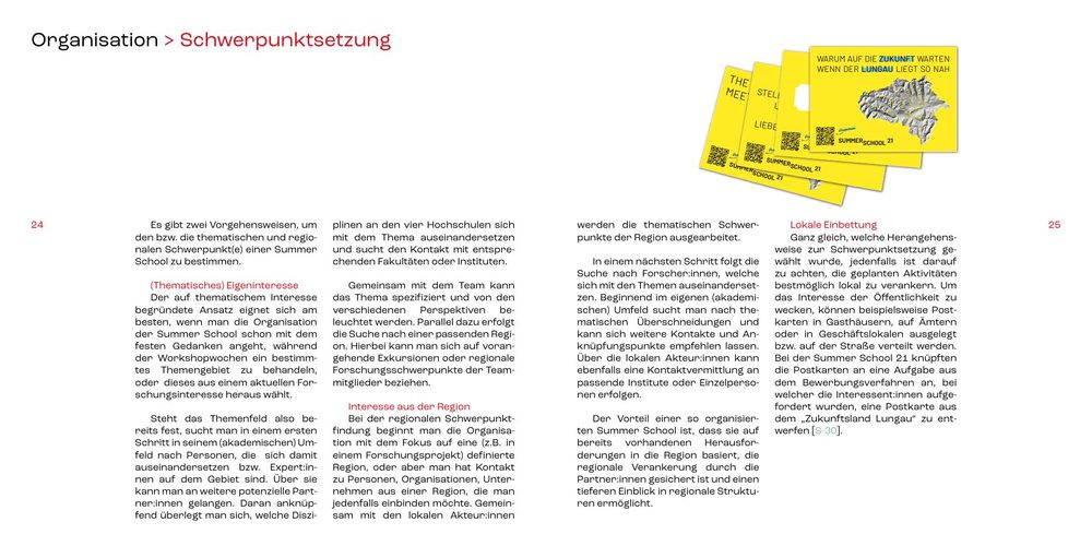 Doppelseite zur Schwerpunktsetzung mit den gelben Programmpostkarten