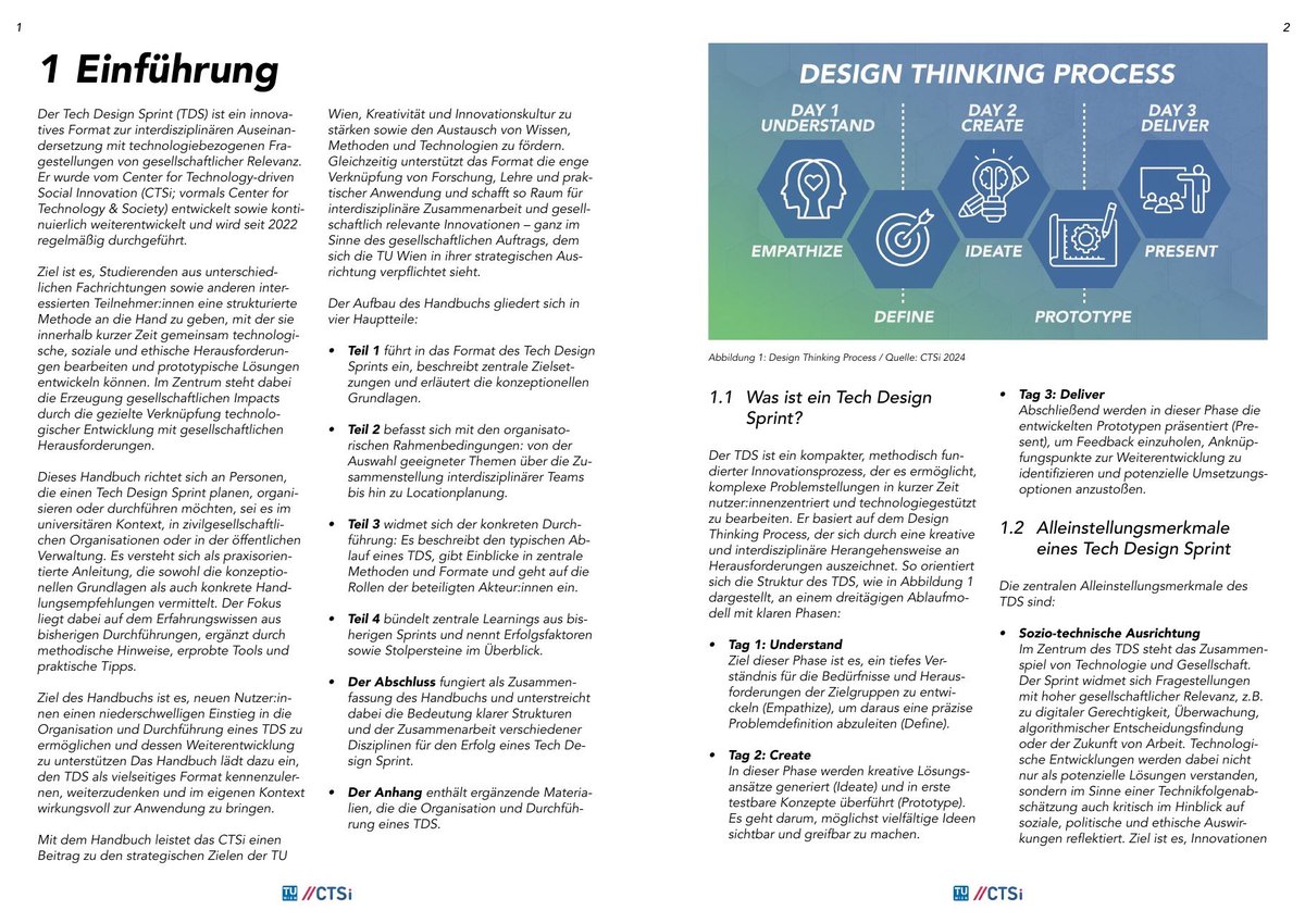 Doppelseite „1 Einführung“ mit der Grafik zum Design Thinking Process